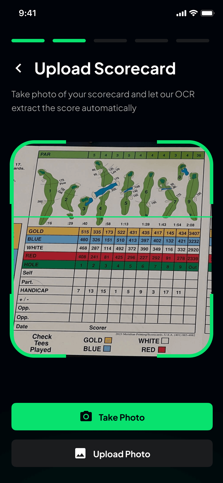 Scorecard app screen